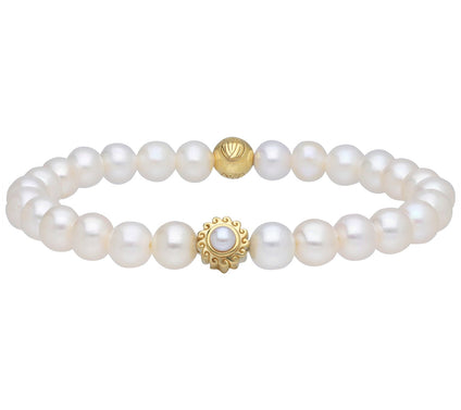 Goddaughters 14K Gold Clad Pearl Sun Stretch Bracelet