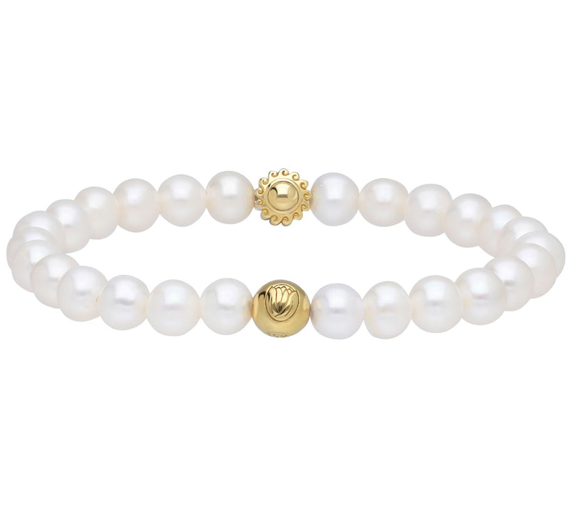 Goddaughters 14K Gold Clad Pearl Sun Stretch Bracelet — View 2