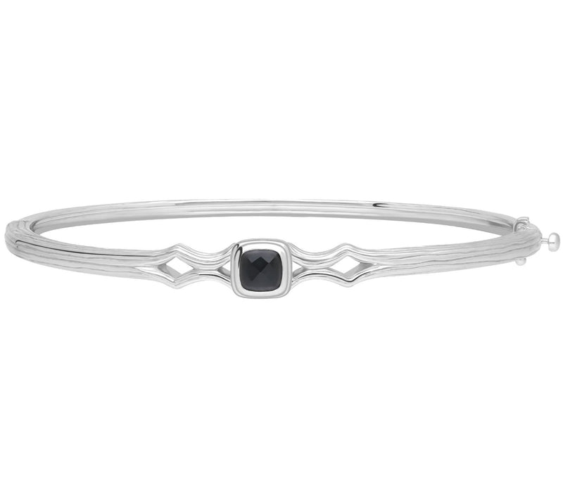 Ariva Sterling Silver Gemstone Silk Textured Hinged Bangle — View 5