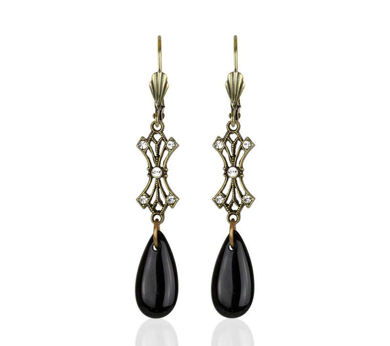 Anne Koplik Filigree Black Glass Teardrop Earrings — View 3