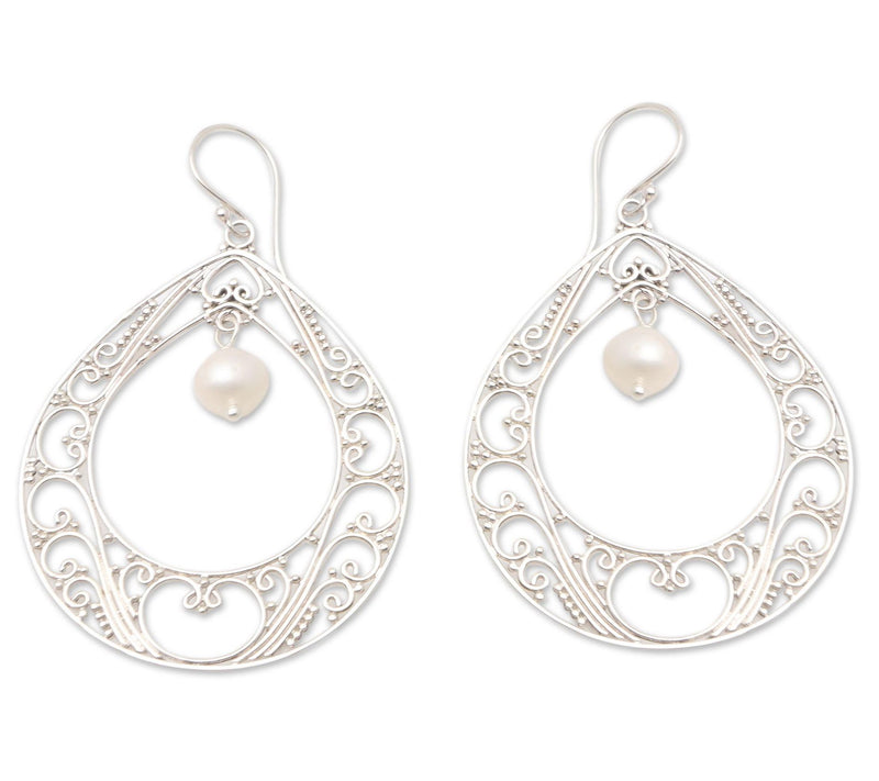 Novica Artisan Crafted Sterling Cultured Pearl Hoop Earrings — View 3
