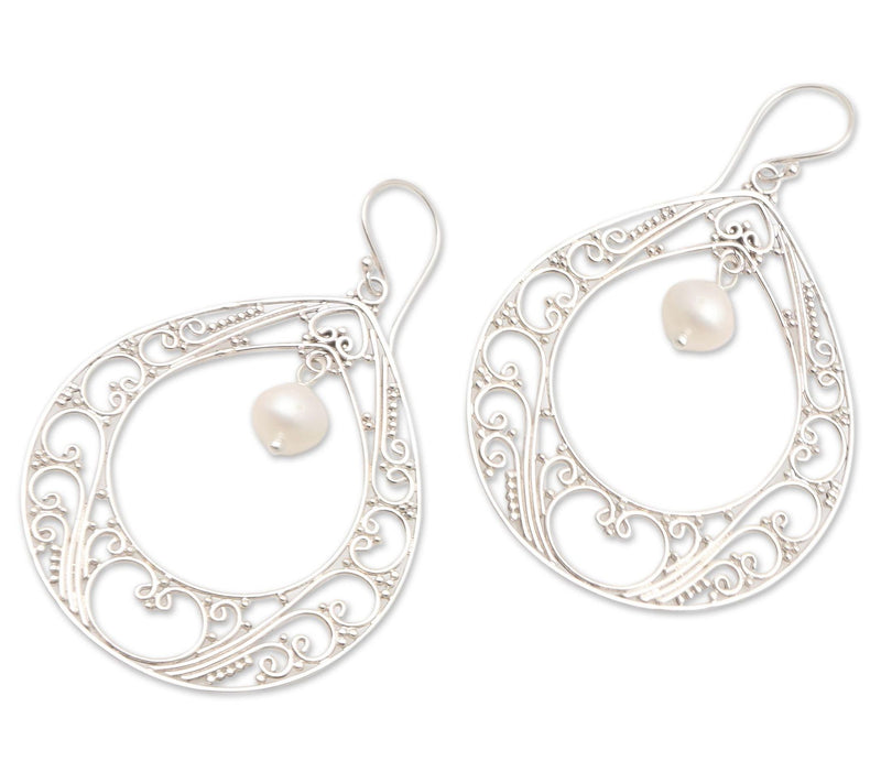 Novica Artisan Crafted Sterling Cultured Pearl Hoop Earrings — View 6