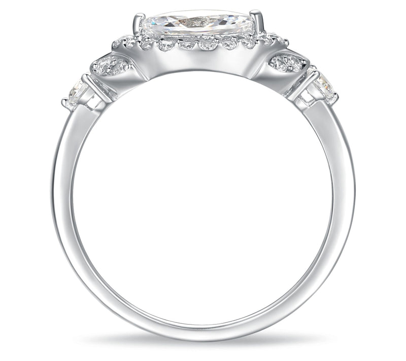 Diamonique 1.45 cttw Marquise-Cut Halo Ring, Sterling Silver — View 4