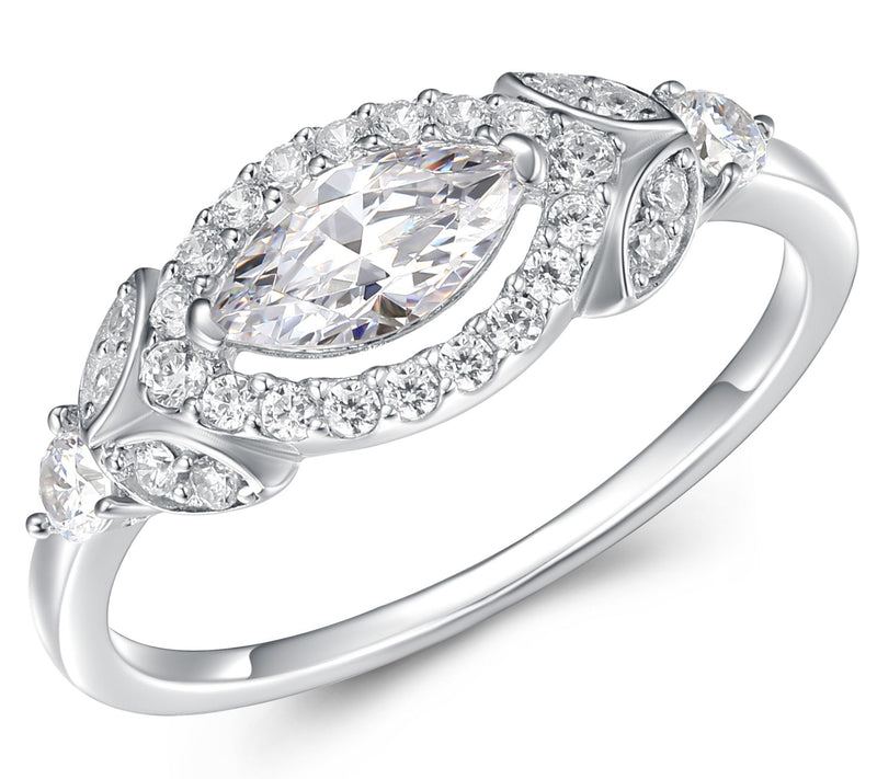 Diamonique 1.45 cttw Marquise-Cut Halo Ring, Sterling Silver — View 3