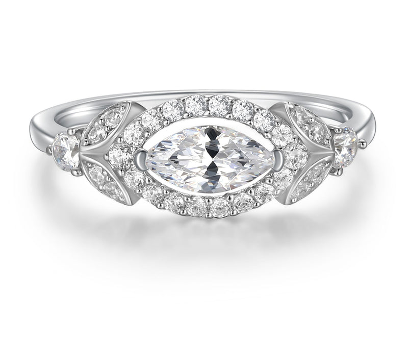 Diamonique 1.45 cttw Marquise-Cut Halo Ring, Sterling Silver — View 6