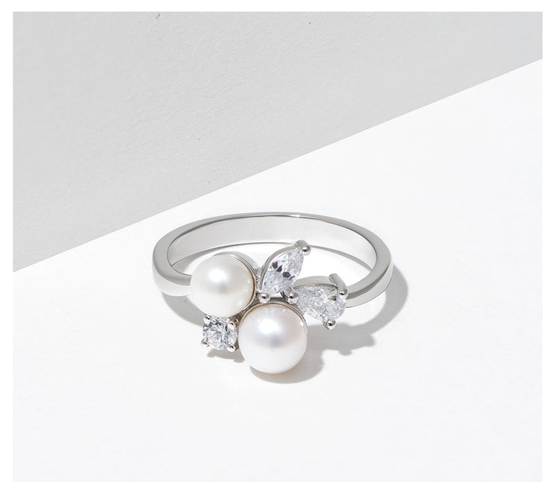 Diamonique Cultured Pearl Ring, Platinum Clad — View 9