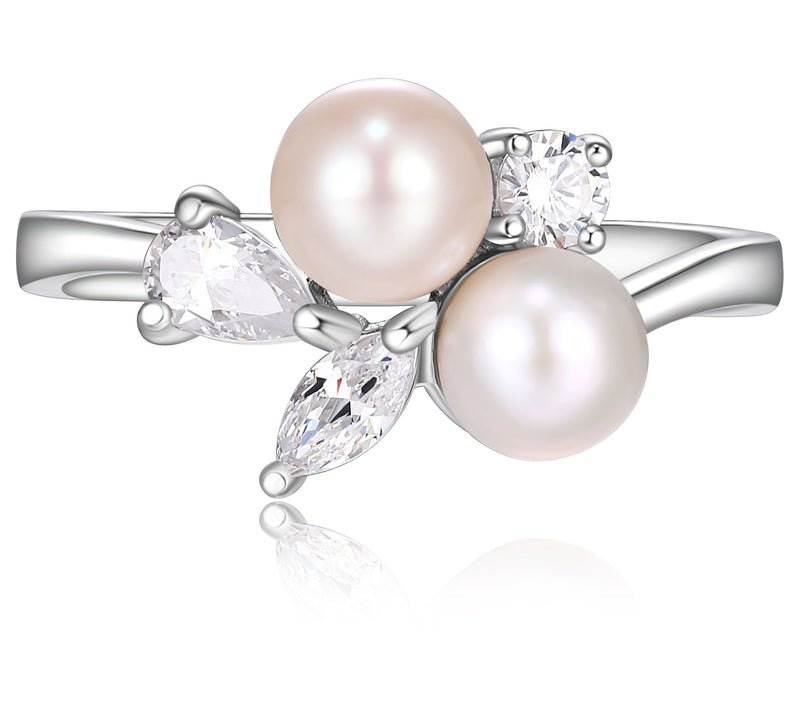 Diamonique Cultured Pearl Ring, Platinum Clad — View 4