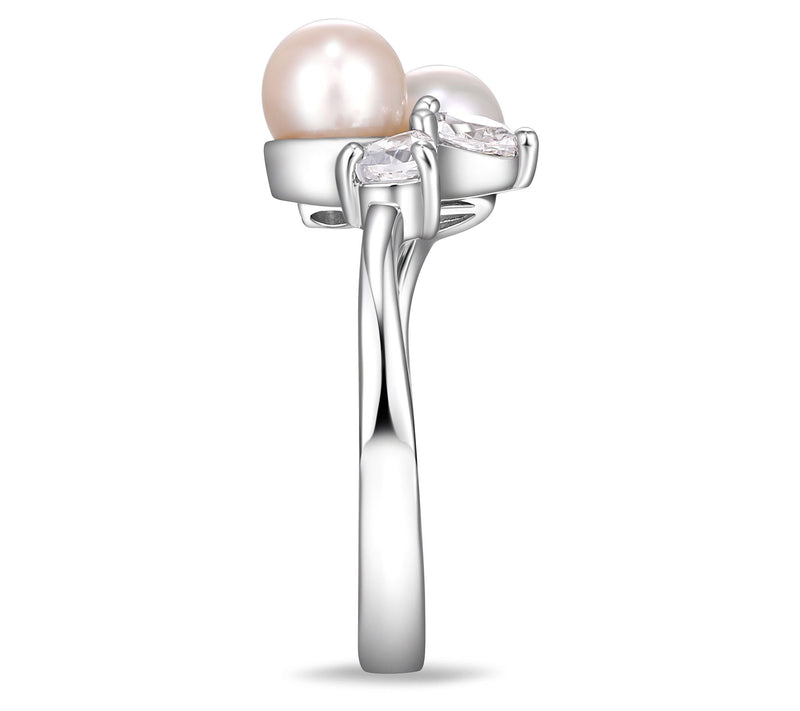 Diamonique Cultured Pearl Ring, Platinum Clad — View 6