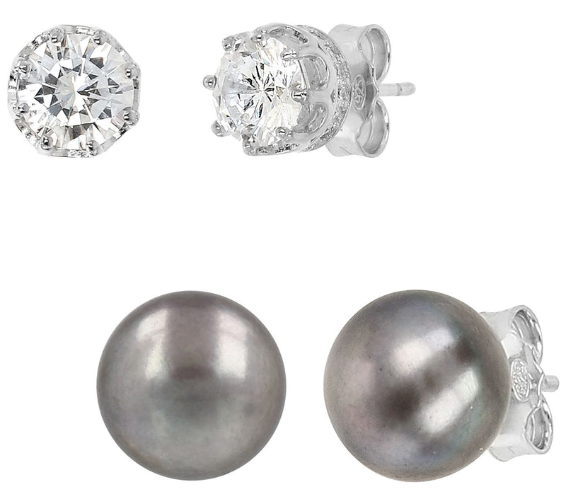 Diamonique x Honora Cultured Pearl Set of Ear rings, Sterling — Main view