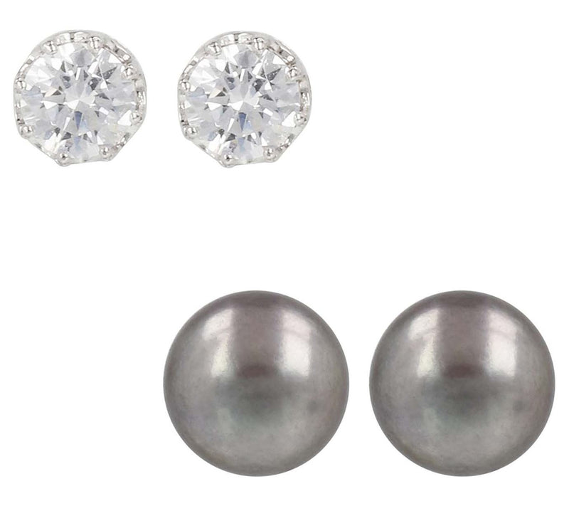 Diamonique x Honora Cultured Pearl Set of Ear rings, Sterling — View 3