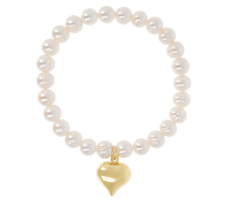 Honora Cultured Pearl Heart Charm StretchBracelet — Main view