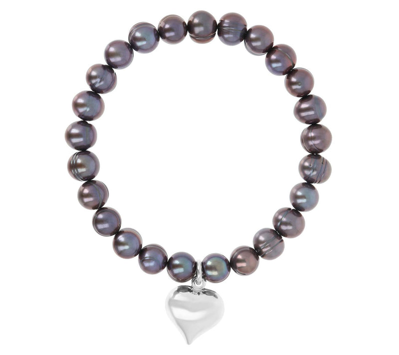 Honora Cultured Pearl Heart Charm StretchBracelet — View 5