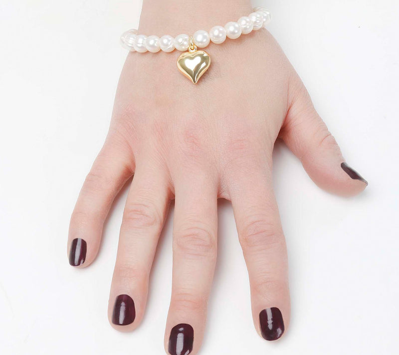 Honora Cultured Pearl Heart Charm StretchBracelet — View 12