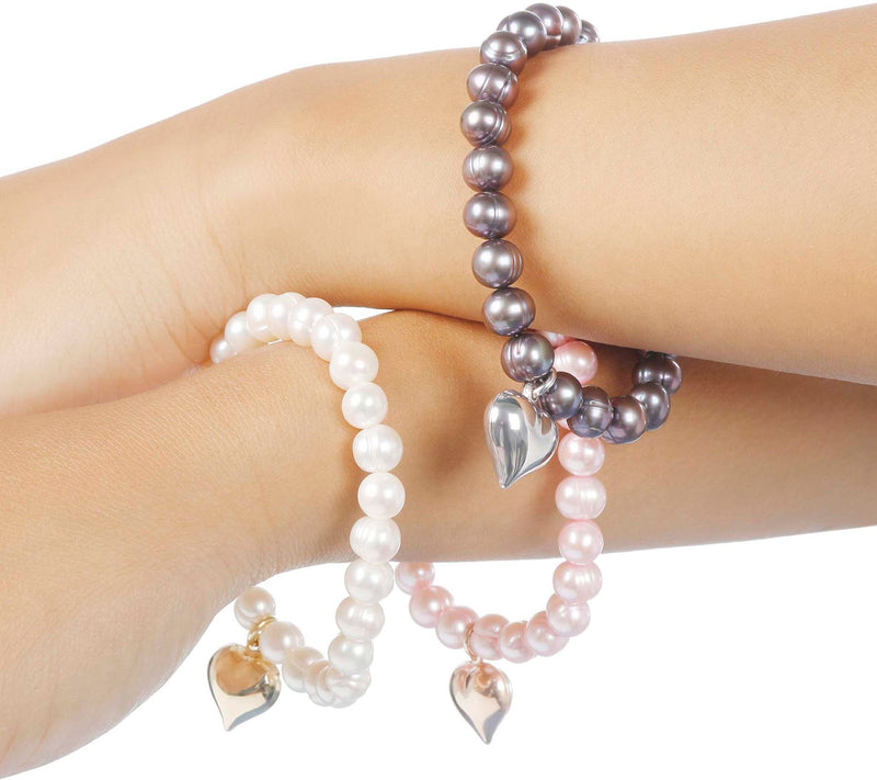 Honora Cultured Pearl Heart Charm StretchBracelet — View 11