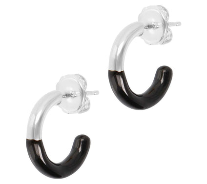 Veronese 18K White Gold Plated Enamel Hoop Earrings