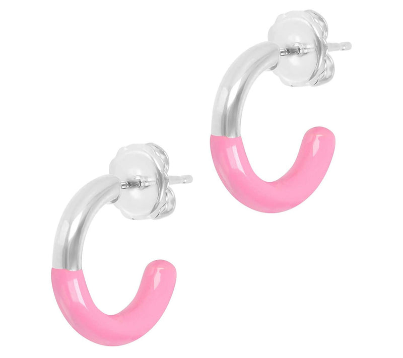 Veronese 18K White Gold Plated Enamel Hoop Earrings — View 7