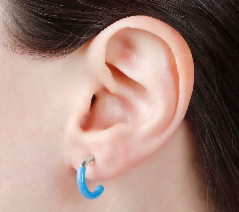 Veronese 18K White Gold Plated Enamel Hoop Earrings — View 17
