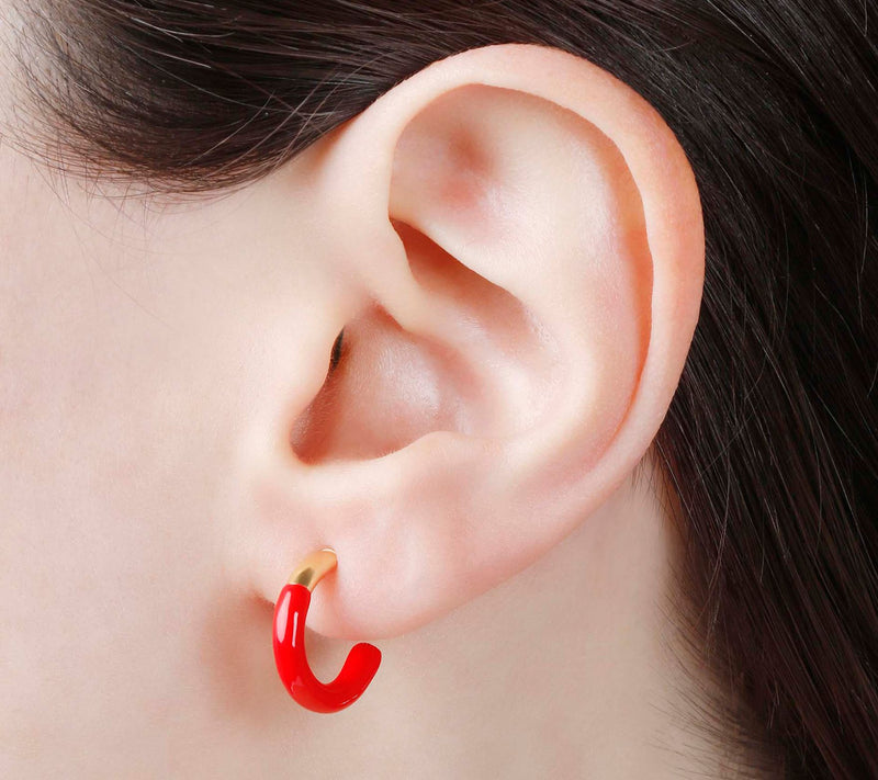 Veronese 18K Gold Plated Enamel Hoop Earrings — View 17