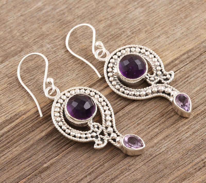 Novica Artisan Crafted Sterling Amethyst Dangle Earrings — View 5