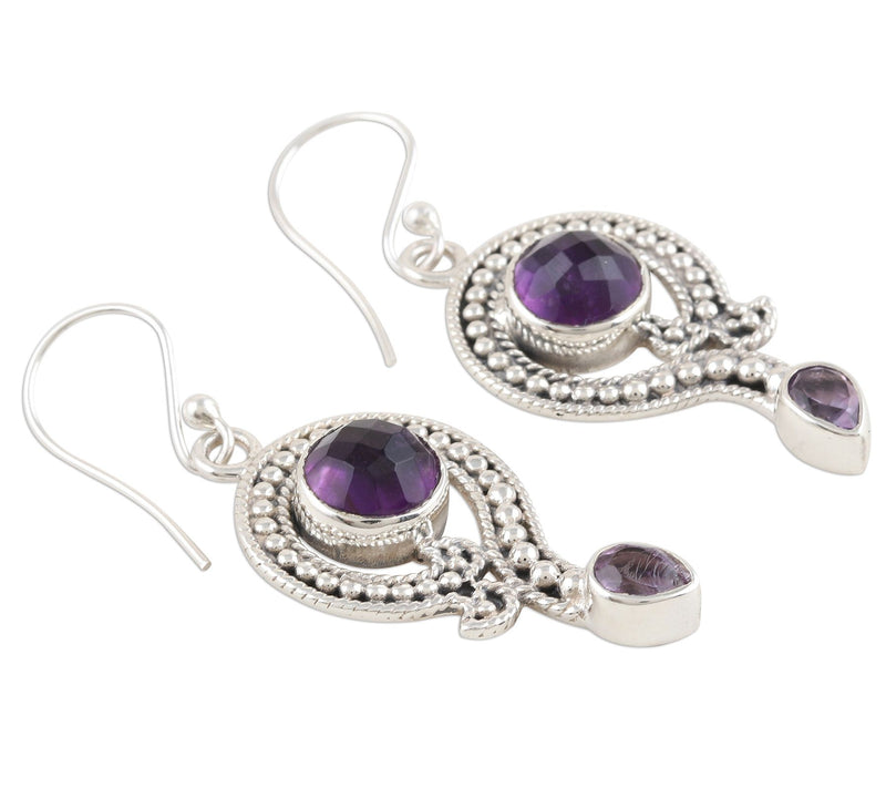 Novica Artisan Crafted Sterling Amethyst Dangle Earrings — View 4