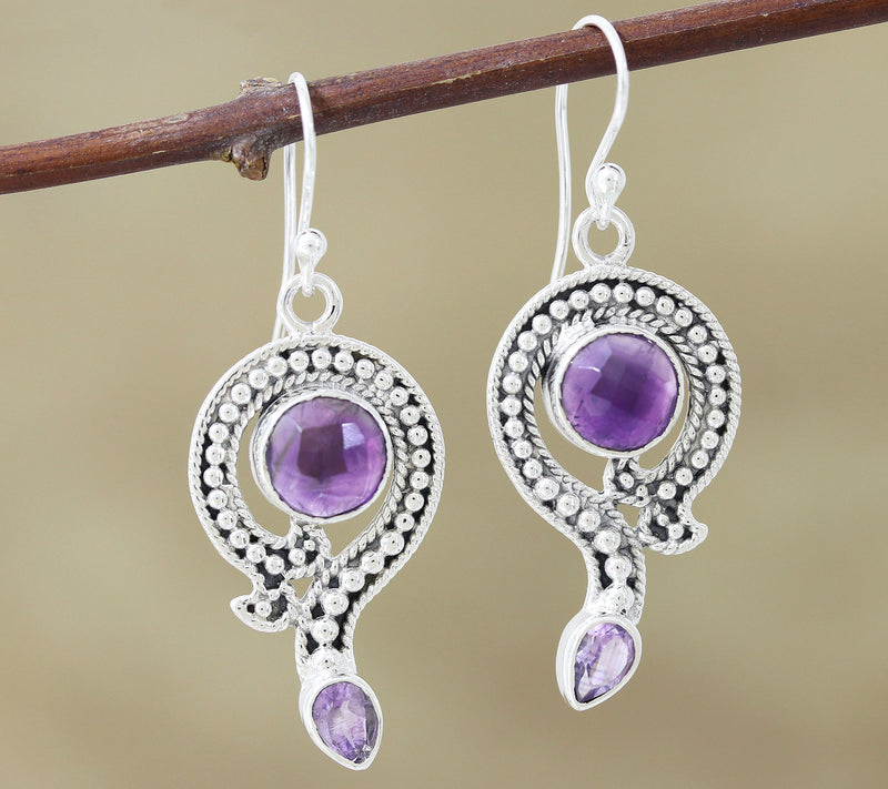 Novica Artisan Crafted Sterling Amethyst Dangle Earrings — View 6