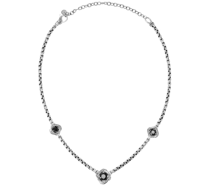 JAI Sterling Silver Twisted Knot Black Spinel Station Necklace — View 4