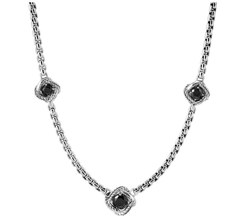 JAI Sterling Silver Twisted Knot Black Spinel Station Necklace — View 3