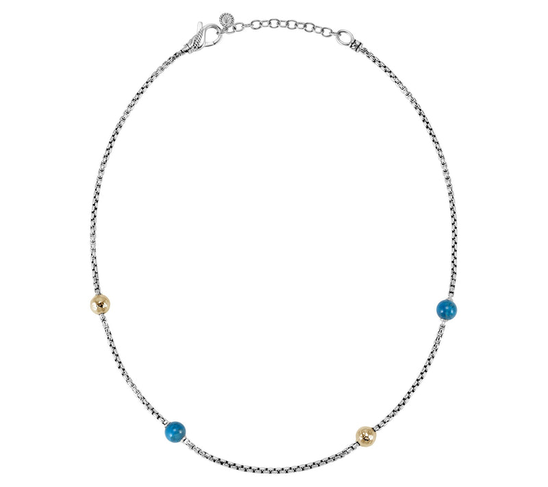 JAI Sterling Silver & 14K Gold & Blue Apatit e Bead Necklace — View 4