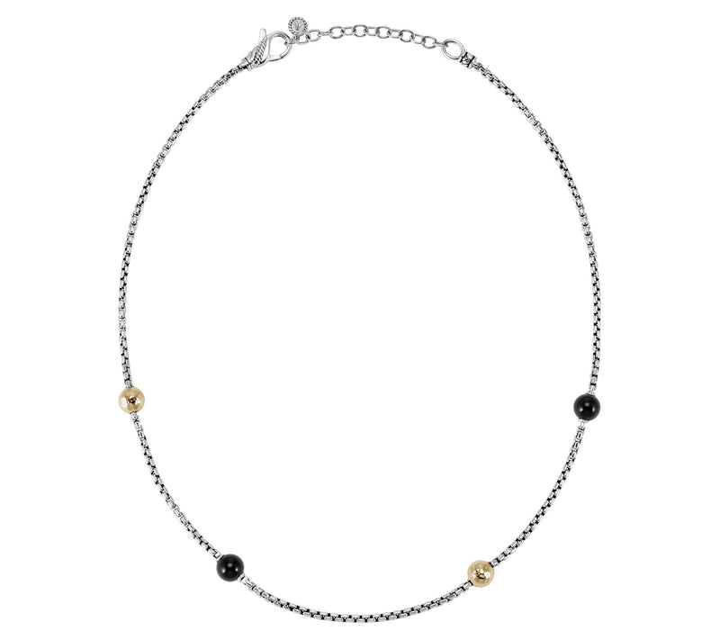 JAI Sterling Silver & 14K Gold Onyx Bead N ecklace — View 4