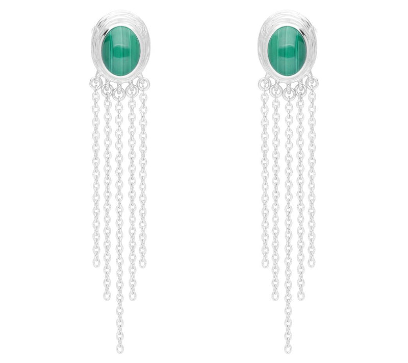Ariva Sterling Silver Oval Gemstone Cascading Chain Earrings — View 5