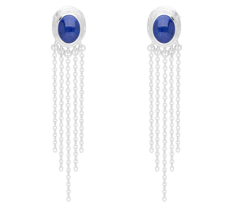 Ariva Sterling Silver Oval Gemstone Cascading Chain Earrings — View 3