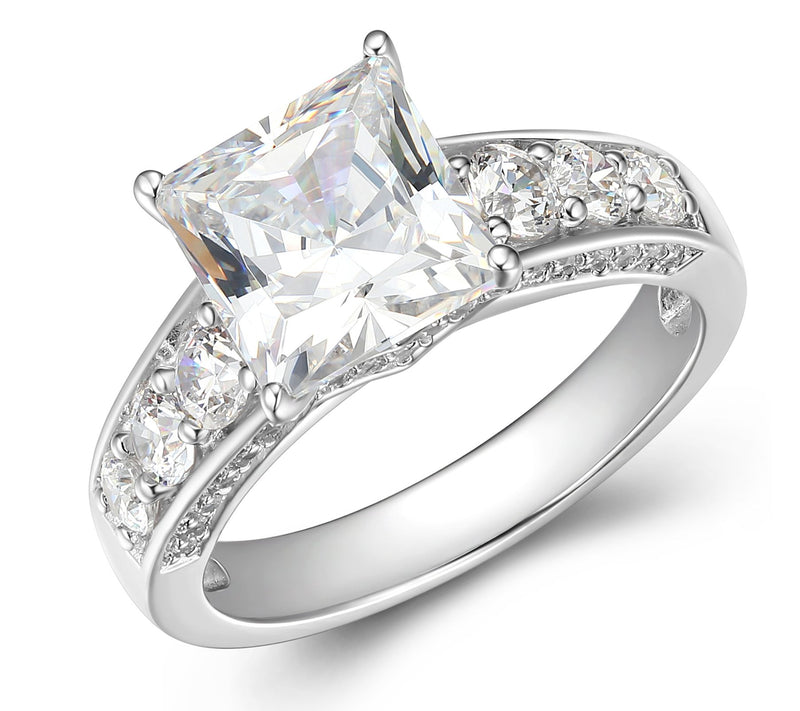 Diamonique 5.75 cttw Princess Cut Ring, Sterling Silver — Main view