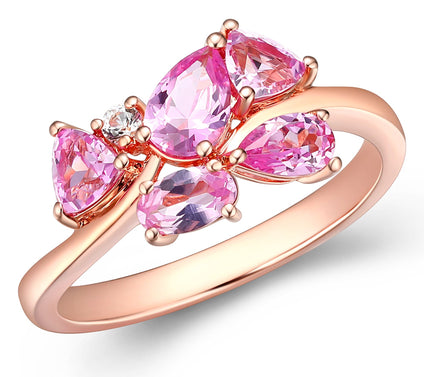 Diamonique & Created Pink Sapphire Ring, 18K Go ld Plated