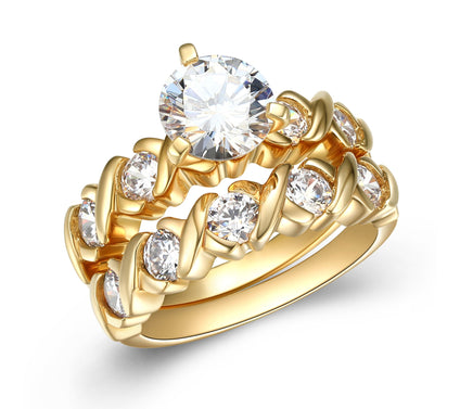 Diamonique 5.10 cttw  Wedding Ring Set, 18K Gold Clad
