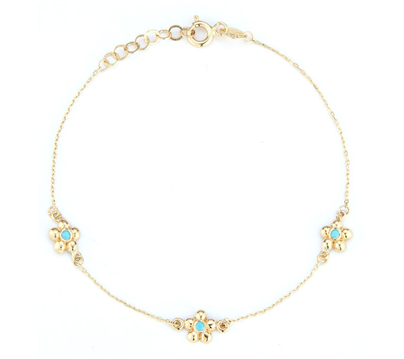 Luminosa Gold Turquoise Flower Station Bracelet, 14K — Main view