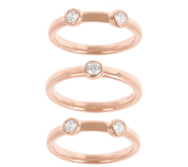 Diamonique Set of 3 Stackable Band Rings, Sterling Silver — Main view