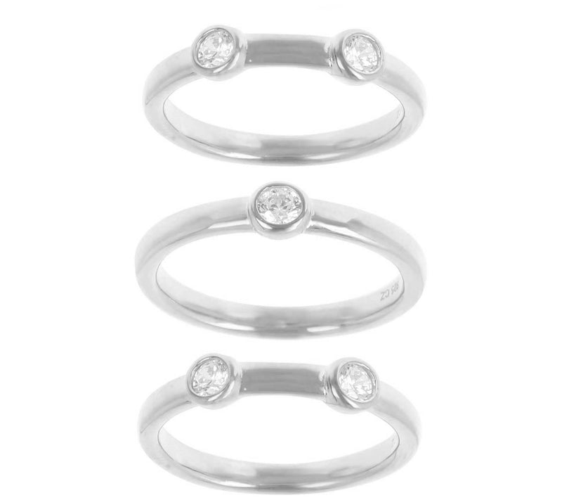 Diamonique Set of 3 Stackable Band Rings, Sterling Silver — View 5