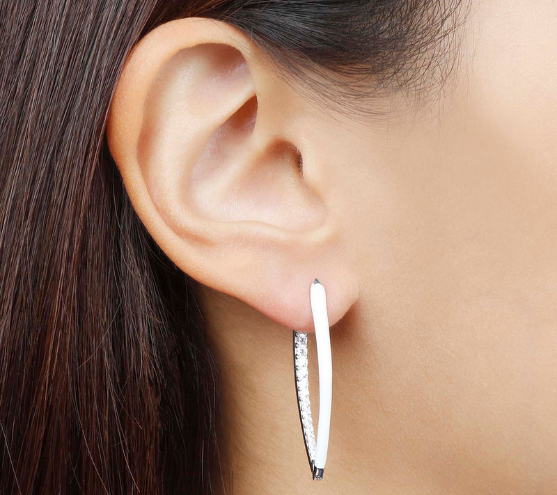 Diamonique 0.55 cttw Enamel Hoop Earrings, Sterling Silver — View 11