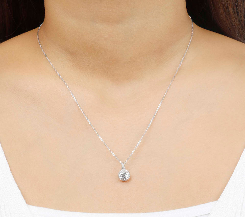 Diamonique 0.90 cttw Solitaire Pendant w/ Chain , Sterling — View 7