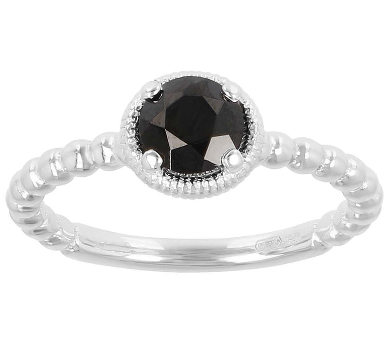 Diamonique 0.90 cttw Solitaire Beaded Band Ring, Sterling — View 3