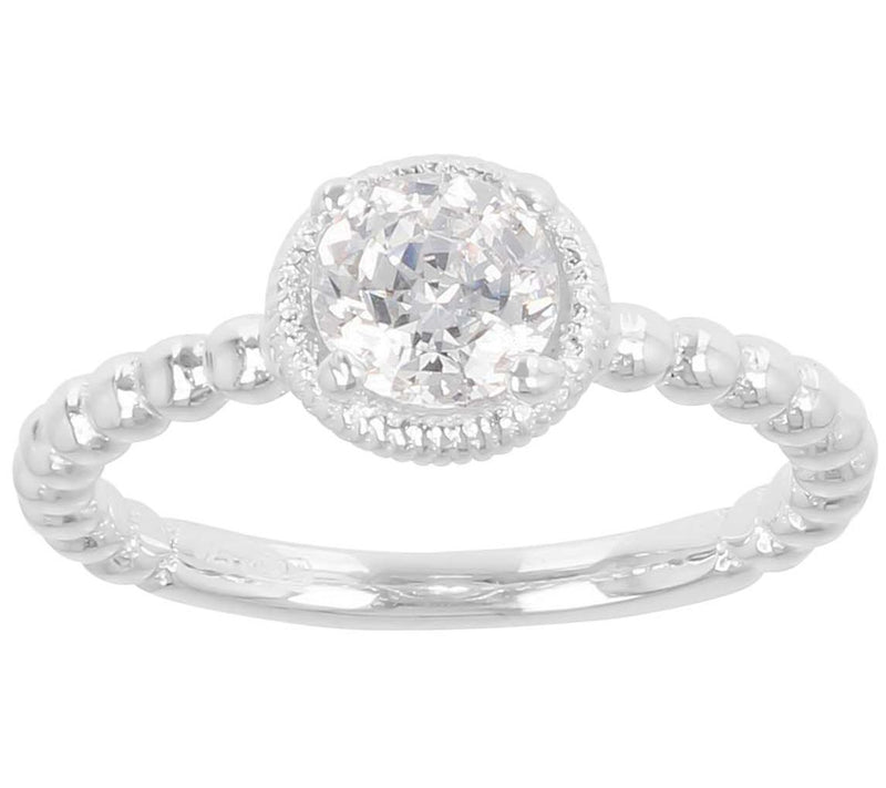 Diamonique 0.90 cttw Solitaire Beaded Band Ring, Sterling — View 5