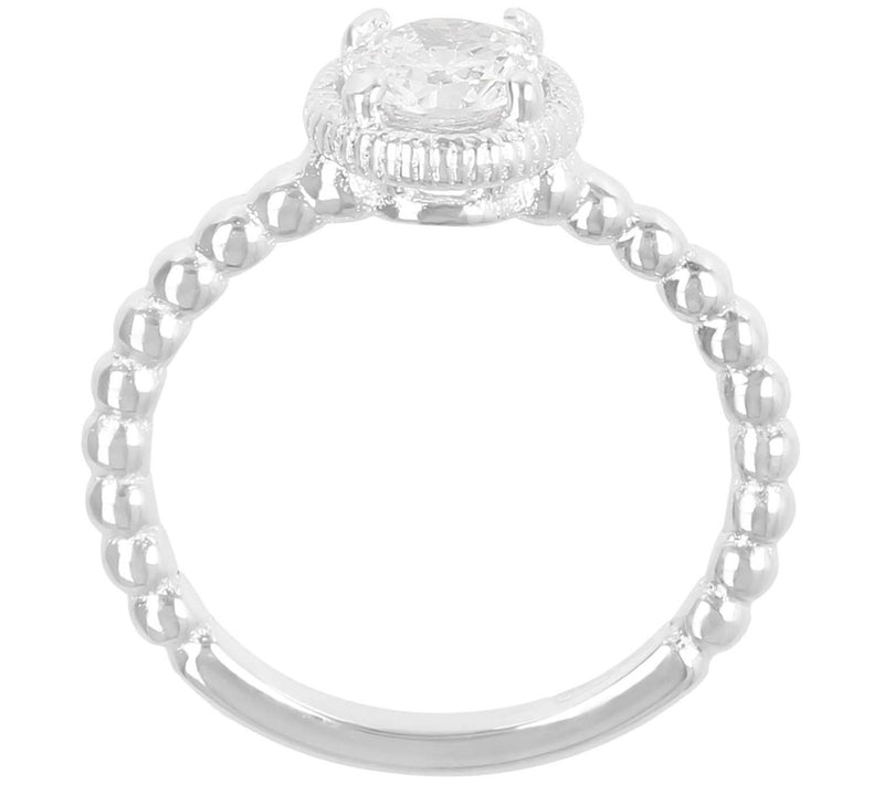 Diamonique 0.90 cttw Solitaire Beaded Band Ring, Sterling — View 6