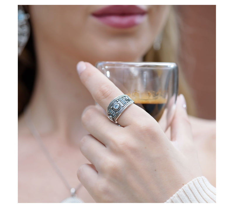 Or Paz, Sterling Silver Textured Gemstone Ring — View 9