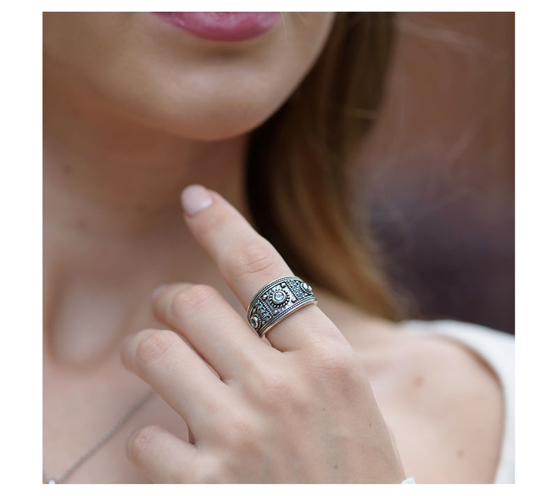 Or Paz, Sterling Silver Textured Gemstone Ring — View 8