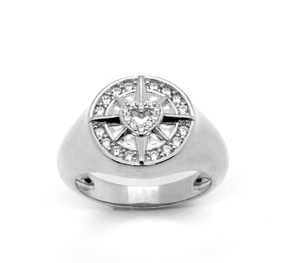 Diamonique 0.55 cttw Compass Heart Ring, Sterling Silver