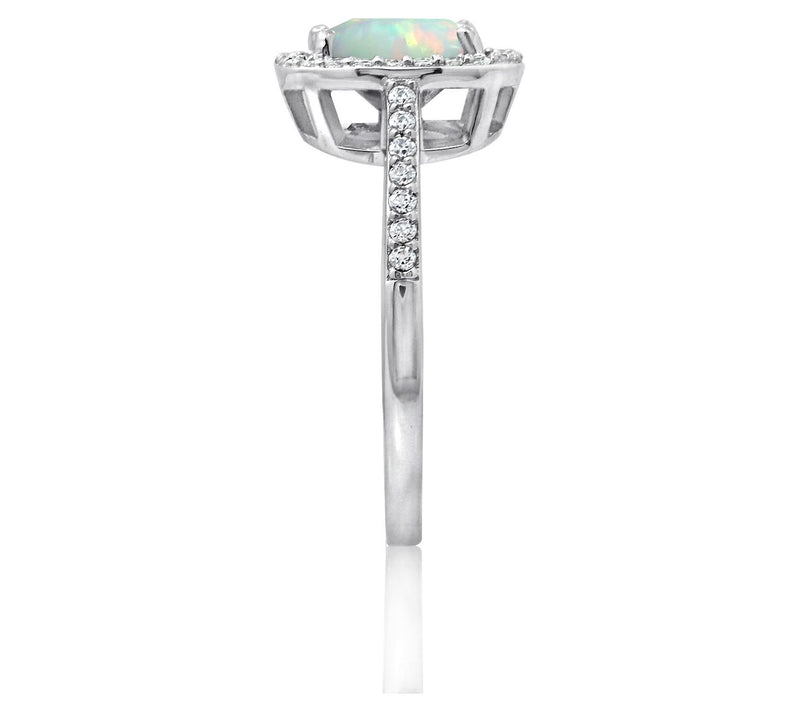 Diamonique & Opal Halo Ring, Sterling Silver — View 5