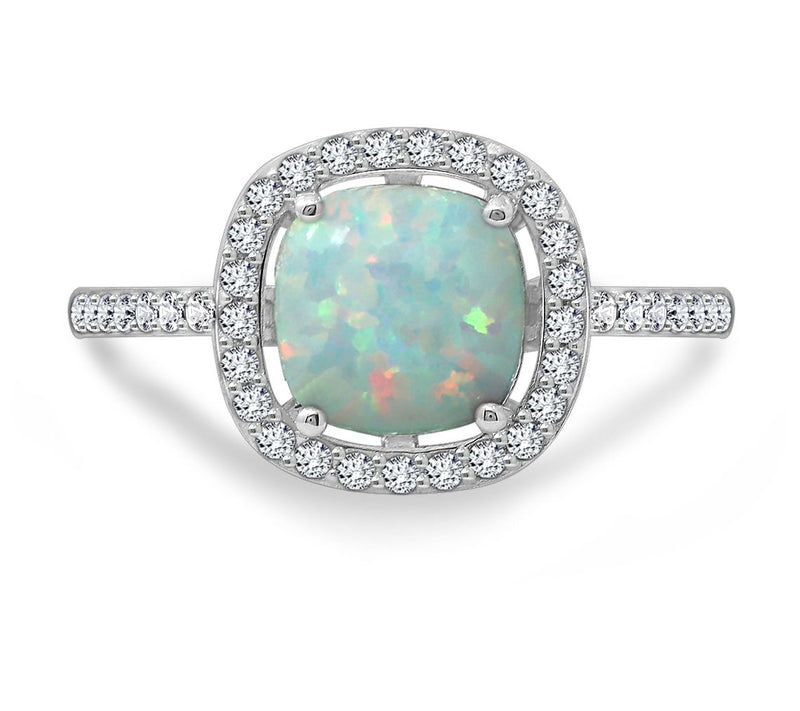 Diamonique & Opal Halo Ring, Sterling Silver — View 4