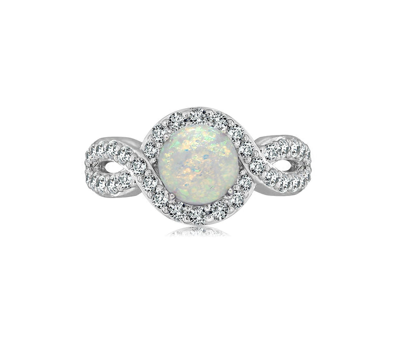 Diamonique & Round Opal Halo Ring, Sterling Silver — View 4