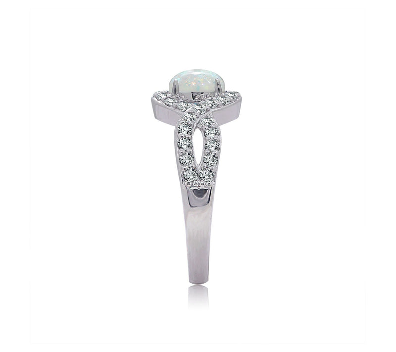 Diamonique & Round Opal Halo Ring, Sterling Silver — View 5