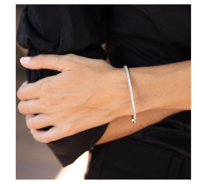 Diamonique 2.70 cttw Hinged Bangle, Sterling Silver — View 7